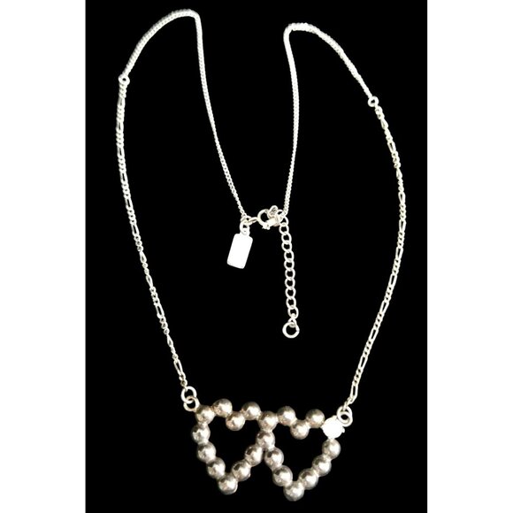 Rare Sterling Silver Anna Sheffield Double Heart Necklace - Picture 2 of 7